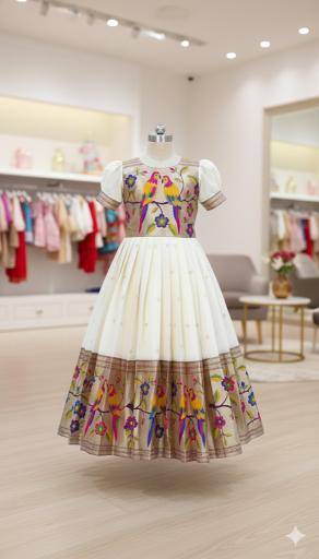 kids paithani gown silk Surat wholesale market for baby clothes